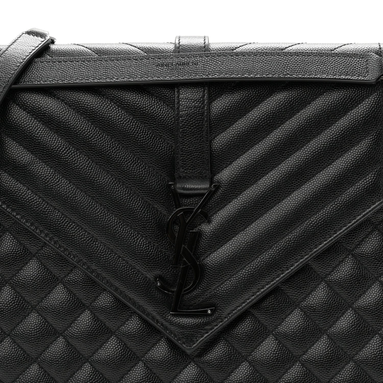 Grain De Poudre Textured Mixed Matelasse Large Triquilt Monogram Monochrome Satchel Black