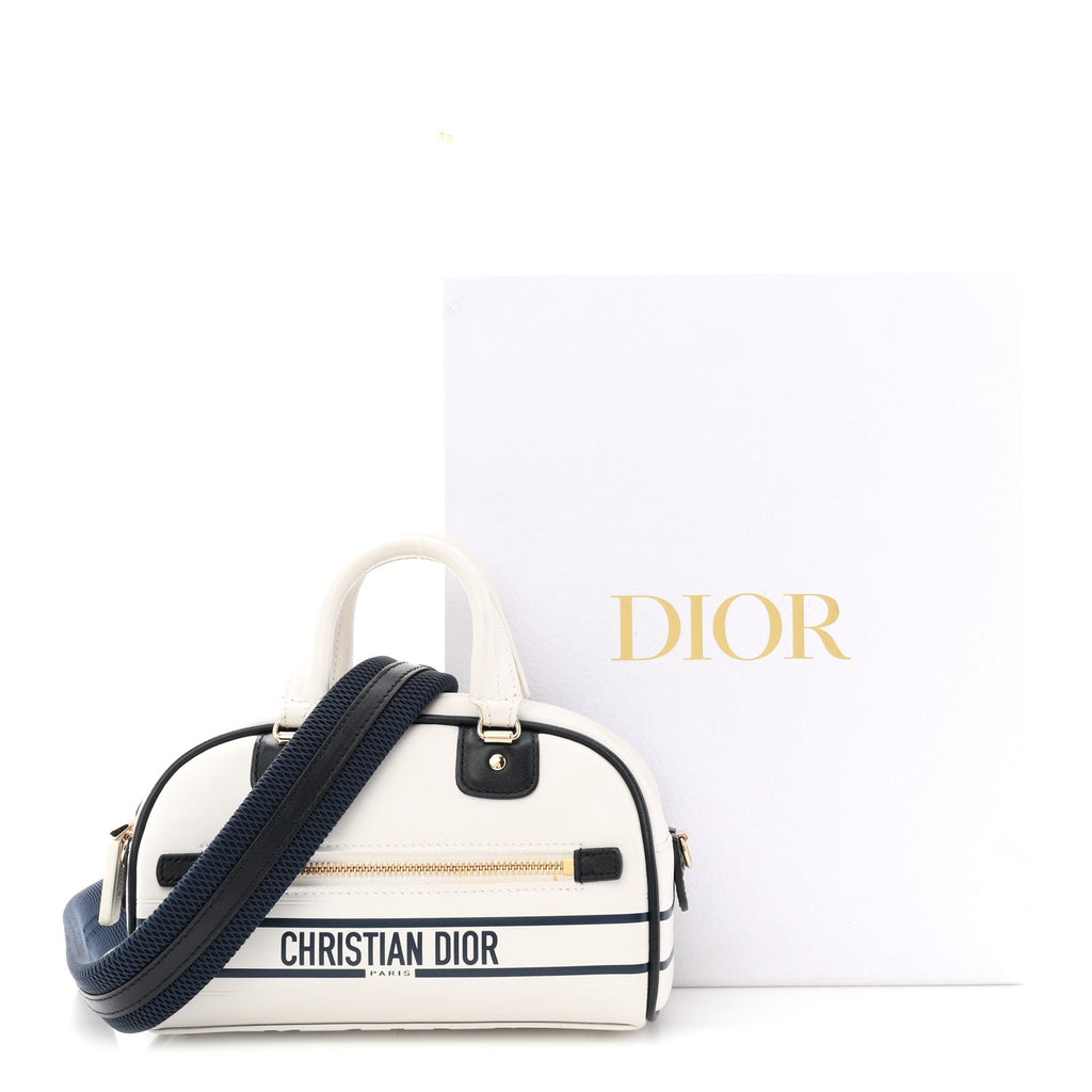 Calfskin Micro Dior Vibe Zip Bowling Bag White