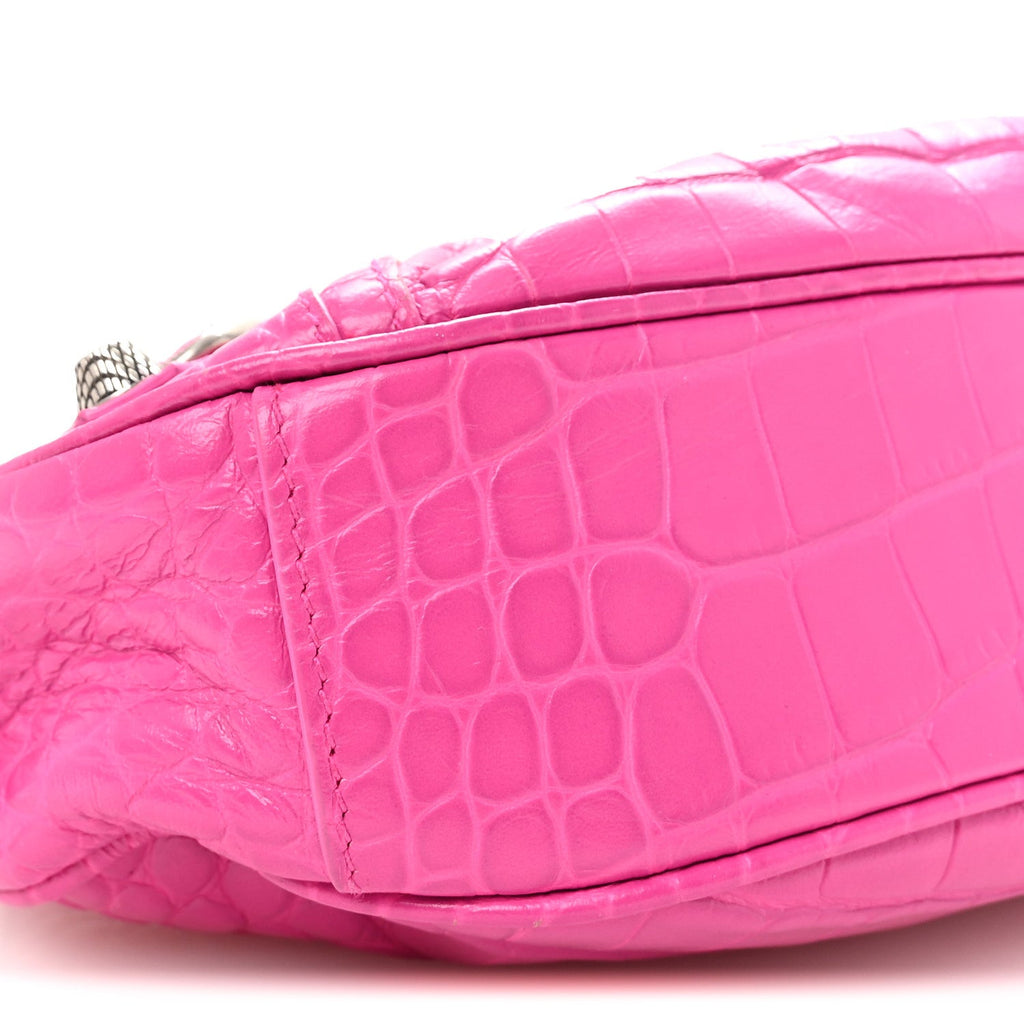 Extra Supple Calfskin Crocodile Embossed XS Le Cagole Shoulder Bag Lipstick Pink