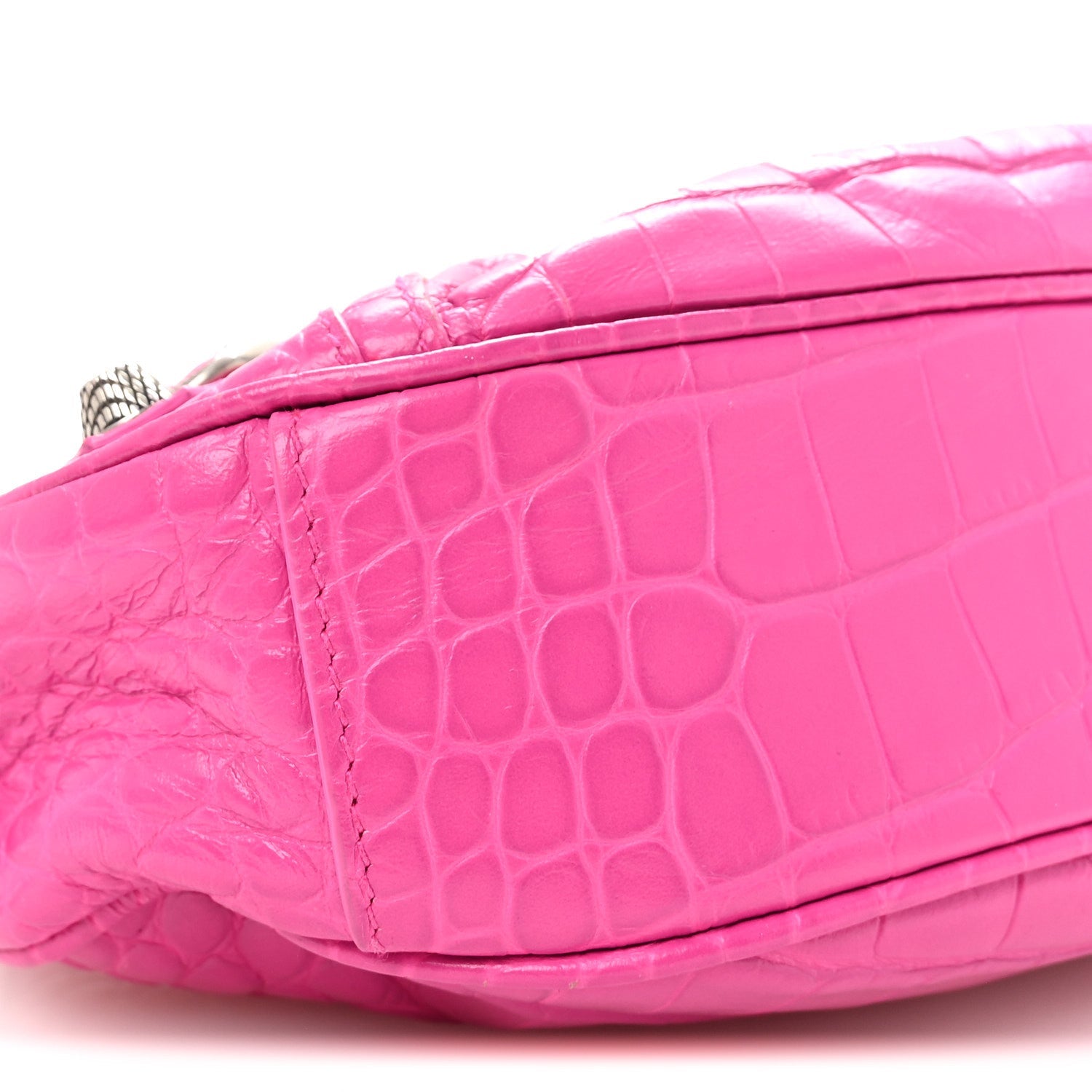 Extra Supple Calfskin Crocodile Embossed XS Le Cagole Shoulder Bag Lipstick Pink