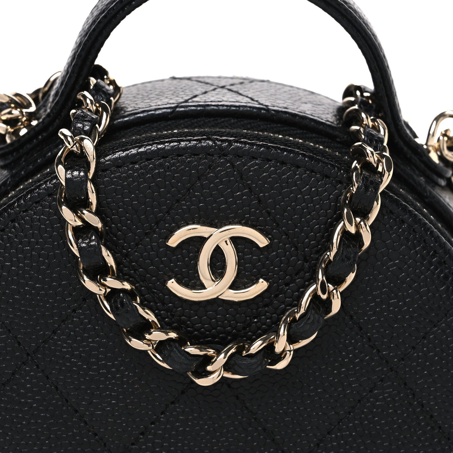 Caviar Quilted Round Handle With Care Vanity With Chain Black