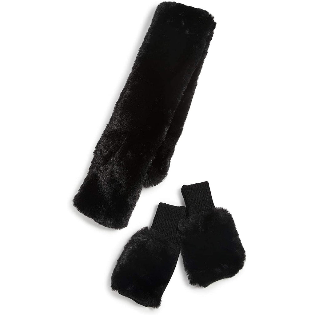 Jocelyn Women's Black Faux Fur Pull Through Scarf and Mitten Set One Size Black