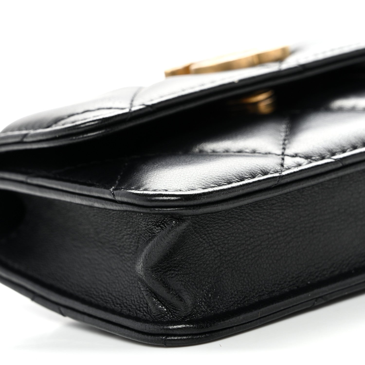 Lambskin Enamel Quilted Pending CC Flap Belt Bag Black