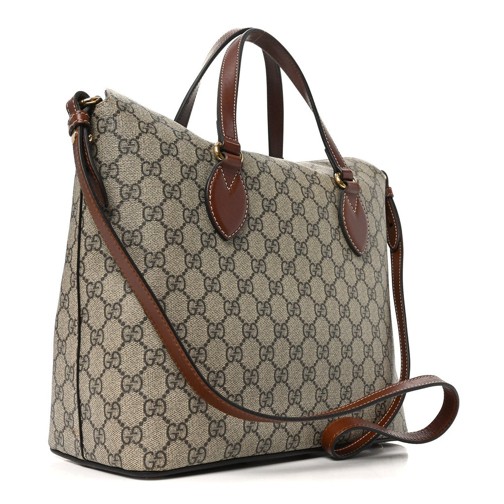 GG Supreme Monogram Linea A Foldover Tote Brown