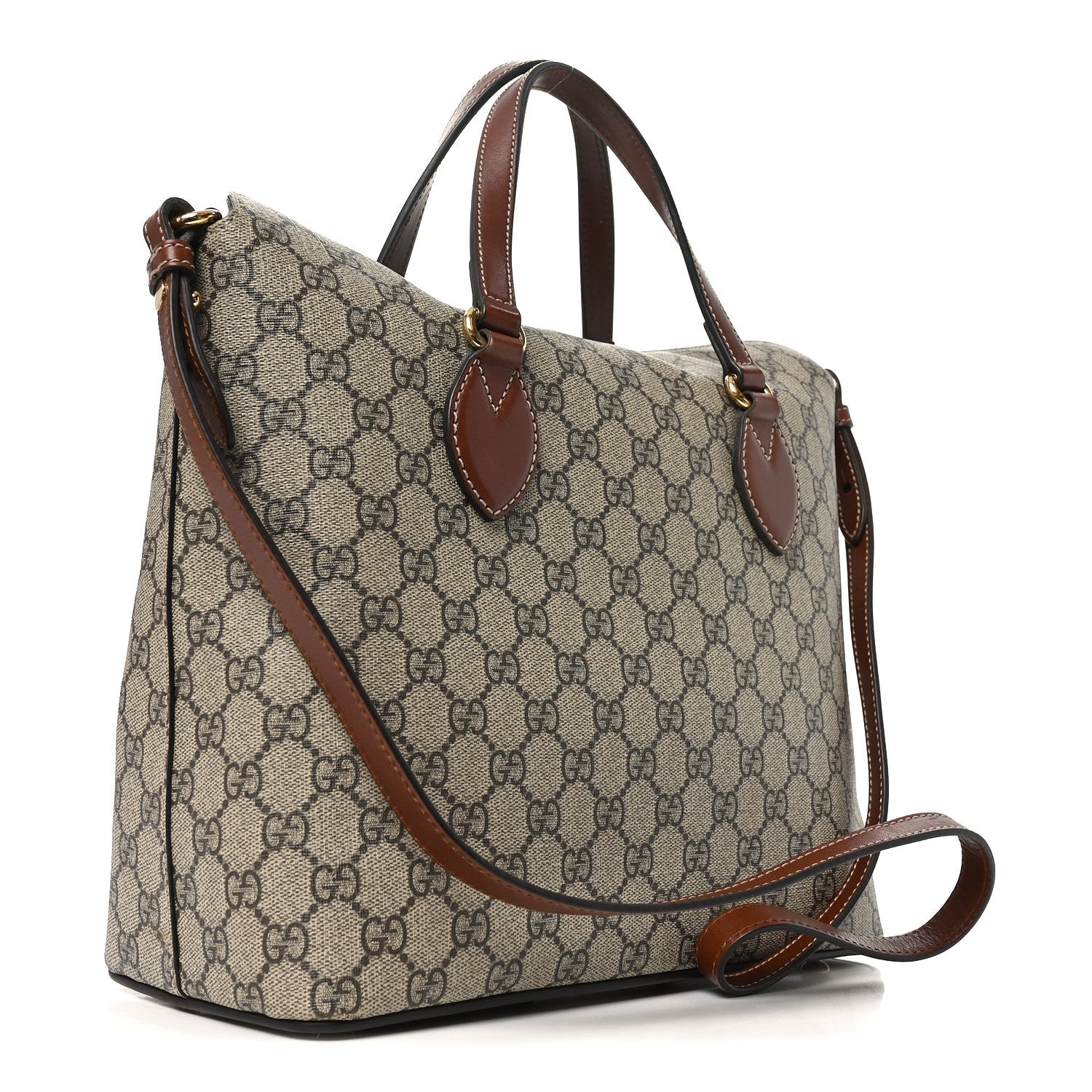 GG Supreme Monogram Linea A Foldover Tote Brown