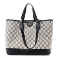 GG Supreme Monogram Textured Dollar Calfskin Medium Shoulder Tote Bag Beige Blue