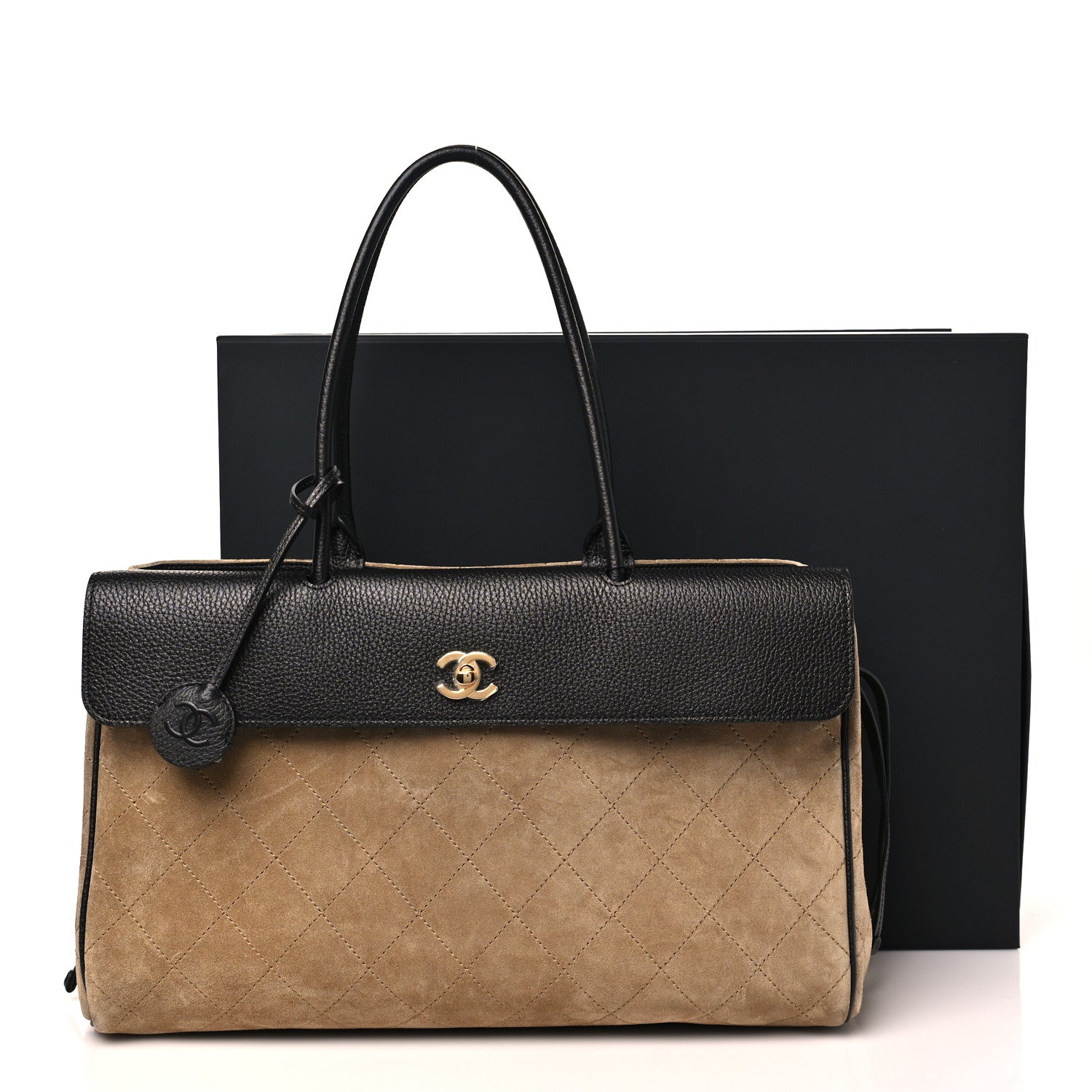 Grained Calfskin Suede Urban Essentials Large Shopping Bag  Dark Beige Black