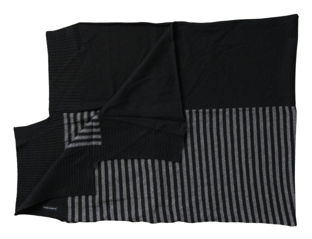 Dolce & Gabbana Black Gray Stripe Wool Neck Wrap Shawl Men's Scarf