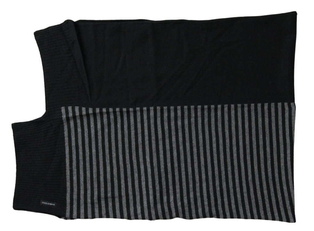 Dolce & Gabbana Black Gray Stripe Wool Neck Wrap Shawl Men's Scarf