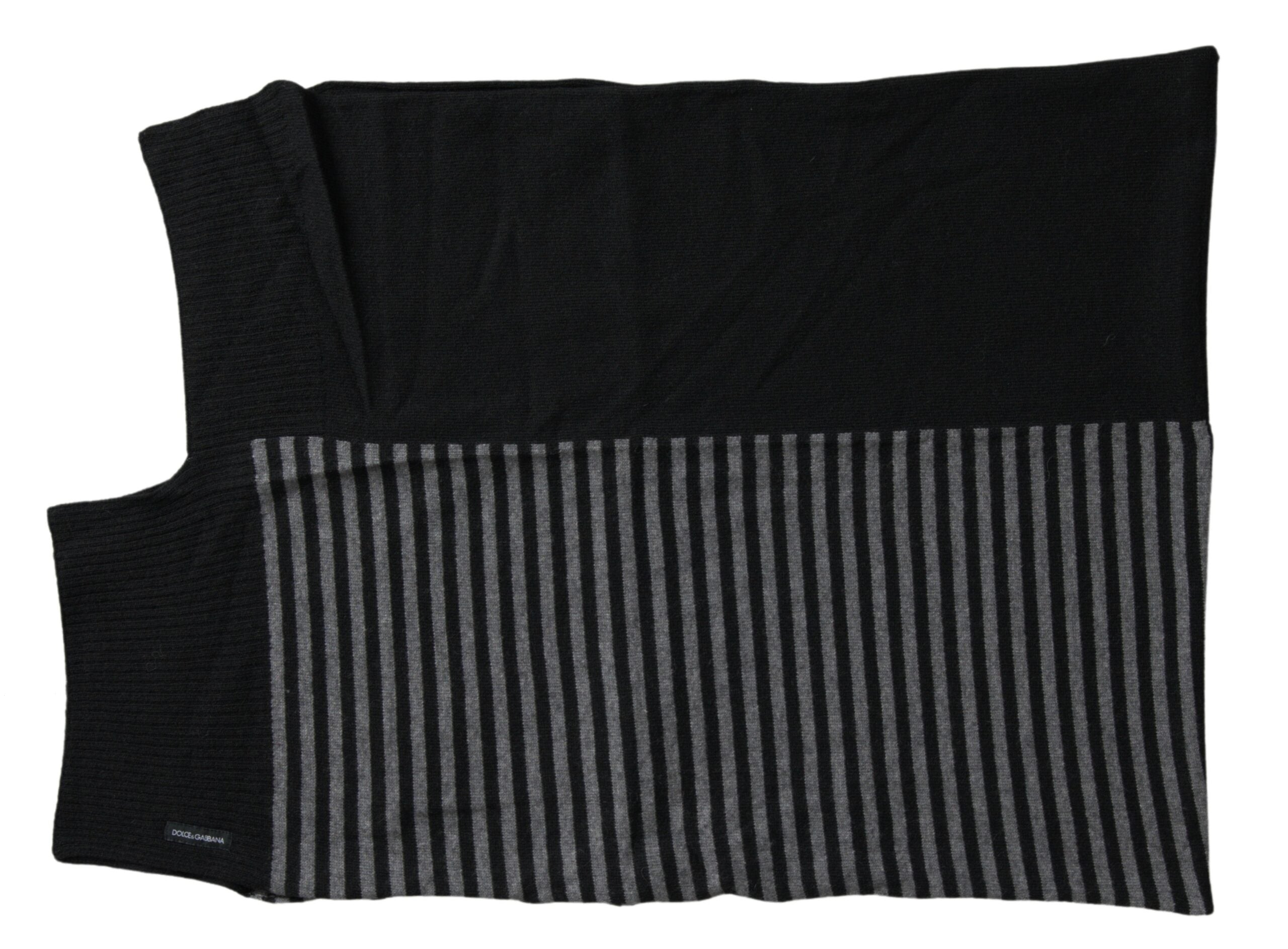 Dolce & Gabbana Black Gray Stripe Wool Neck Wrap Shawl Men's Scarf