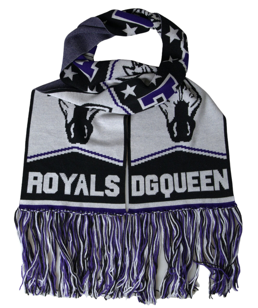 Dolce & Gabbana Multicolor Wool DG Queen Wrap Fringe Women's Scarf
