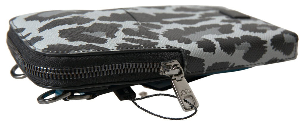 Dolce & Gabbana Gray Leopard Leather Men Purse Crossbody Sling Phone Men's Bag