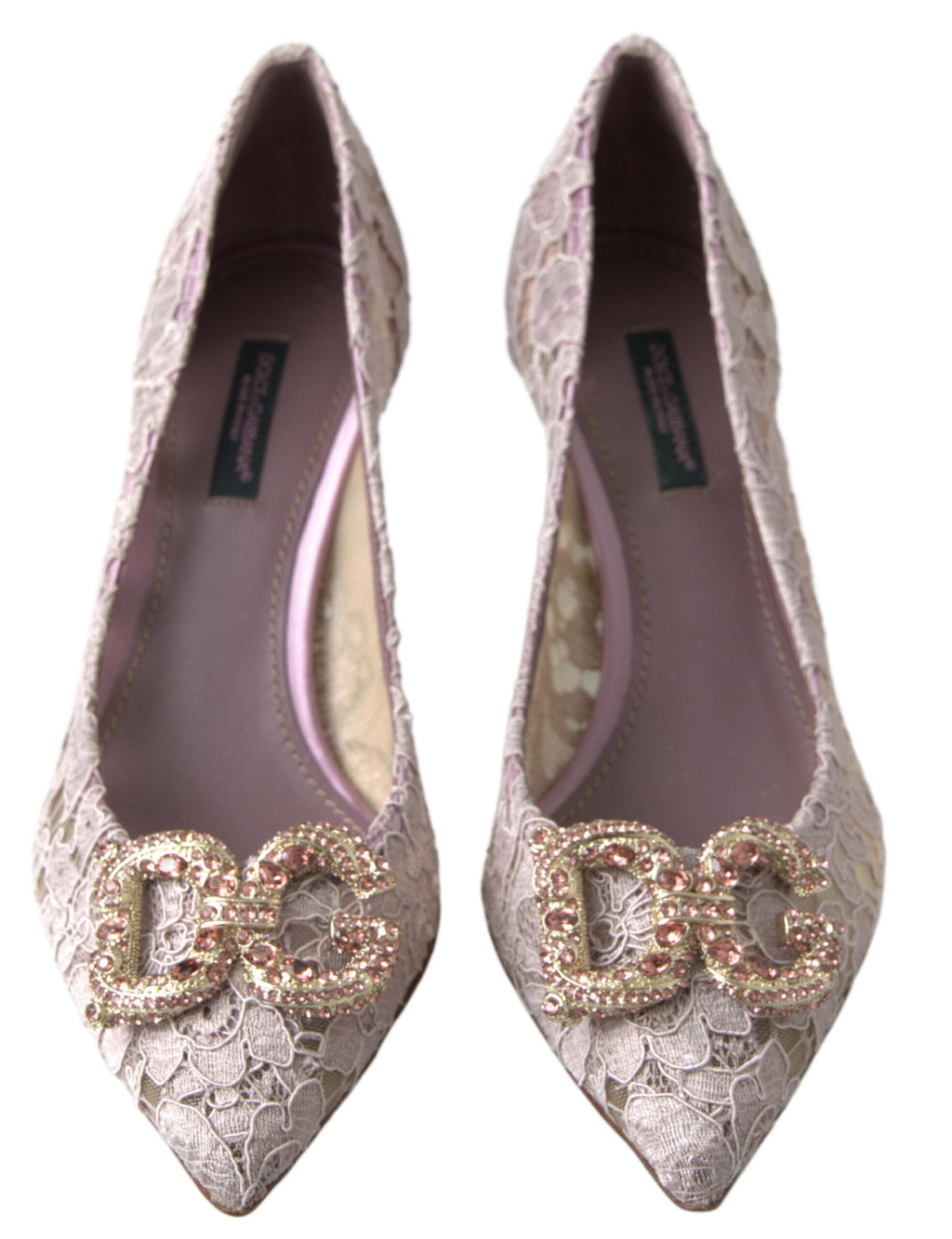 Dolce & Gabbana Pink Floral Lace DG Crystal Pumps Women's Shoes