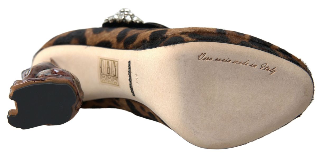 Dolce & Gabbana Black Brown Calf Leopard Heel Mary Jane Pump Women's Shoes