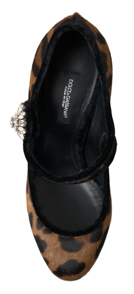 Dolce & Gabbana Black Brown Calf Leopard Heel Mary Jane Pump Women's Shoes