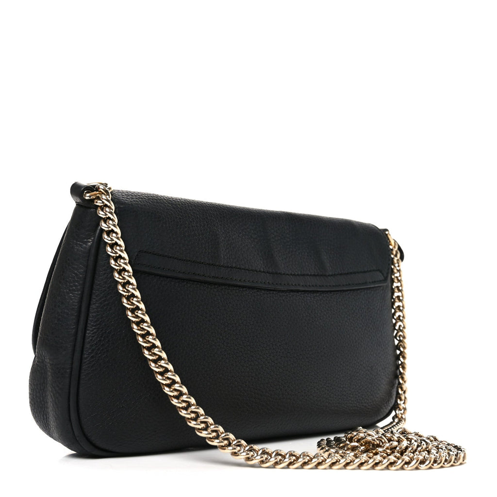 Pebbled Calfskin Medium Soho Flap Crossbody Black