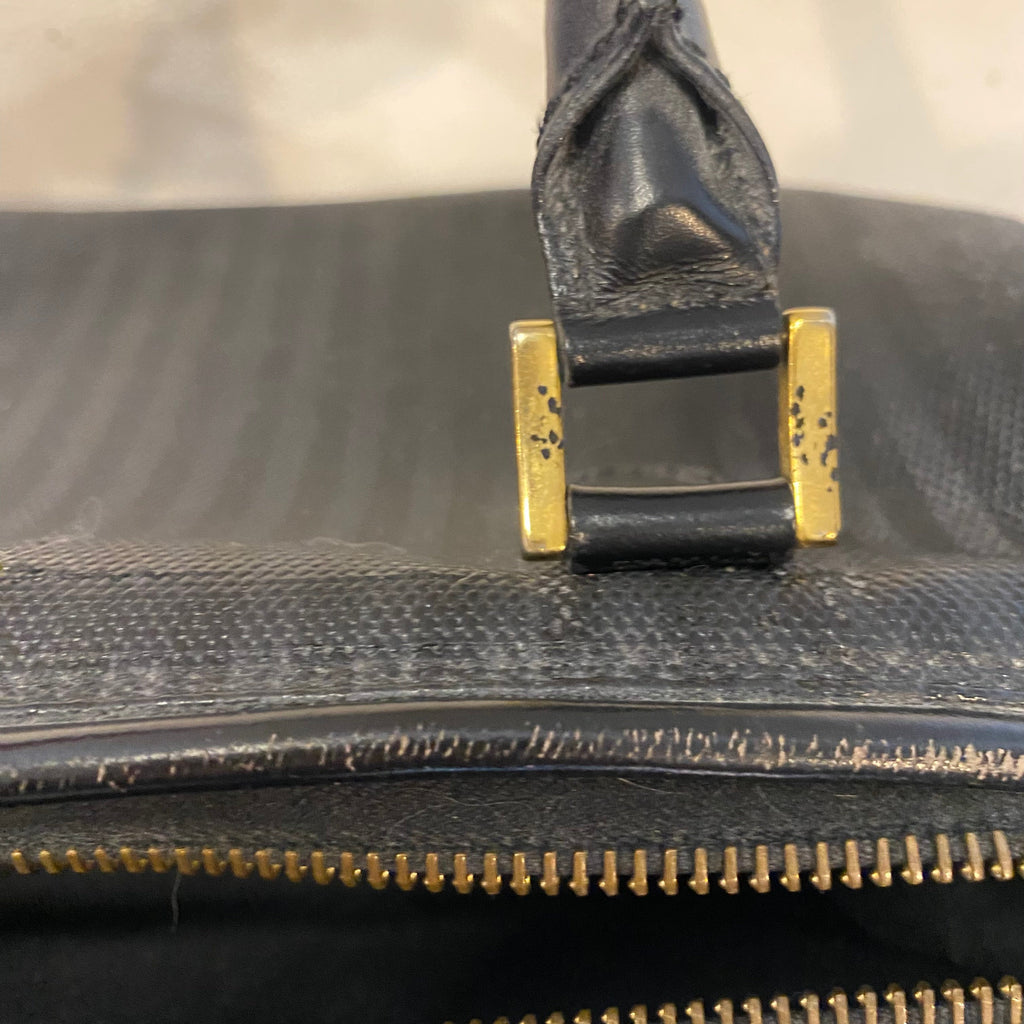 FENDI Vintage Black Striped Canvas Small Boston Handbag