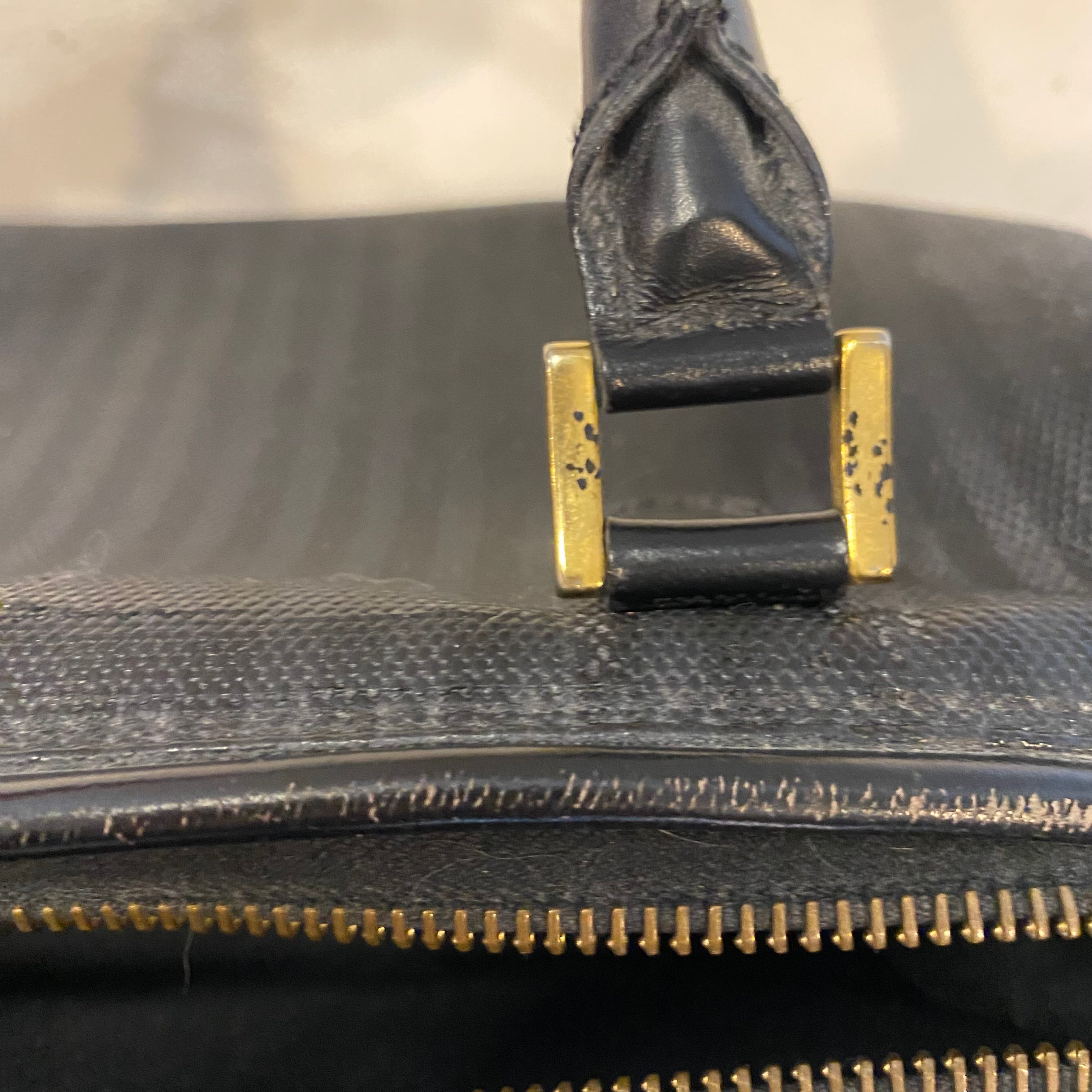FENDI Vintage Black Striped Canvas Small Boston Handbag