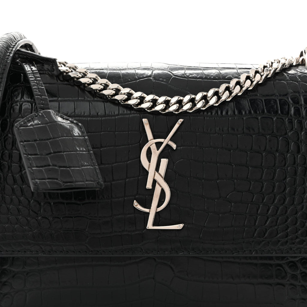 Calfskin Crocodile Embossed Medium Monogram Sunset Black
