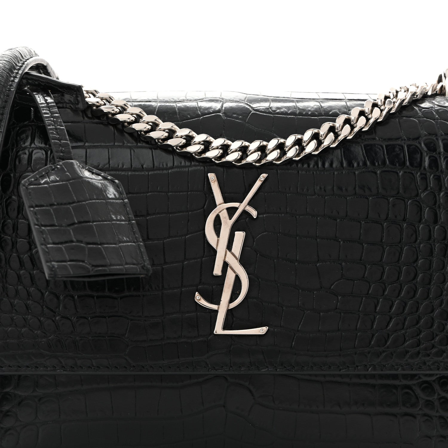 Calfskin Crocodile Embossed Medium Monogram Sunset Black