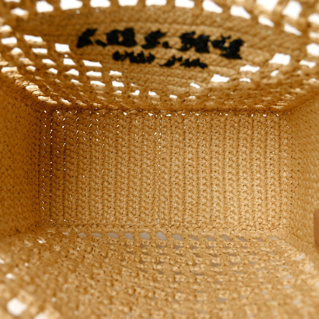 Yarn Raffia Effect Crochet Logo Embroidered Small Tote Bag Naturale