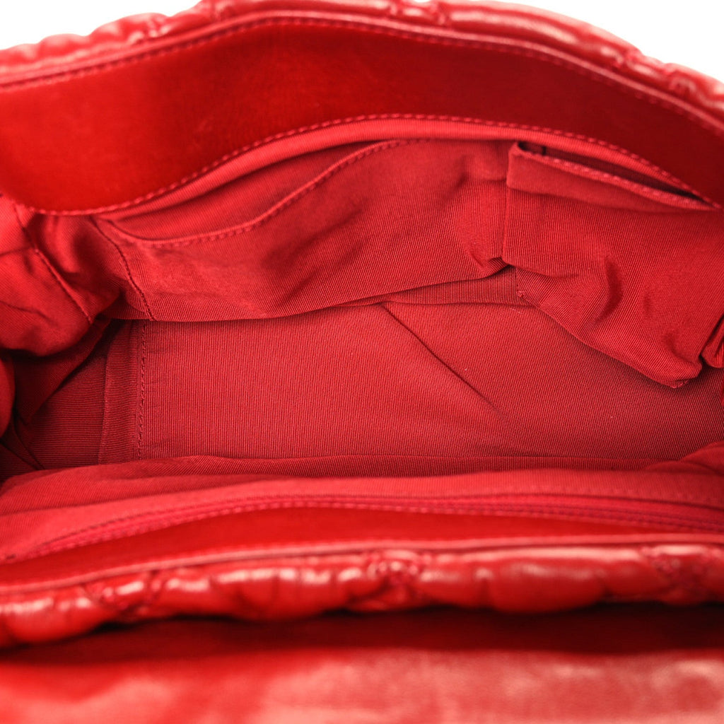 Calfskin Bubble Quilt Accordion Flap Red