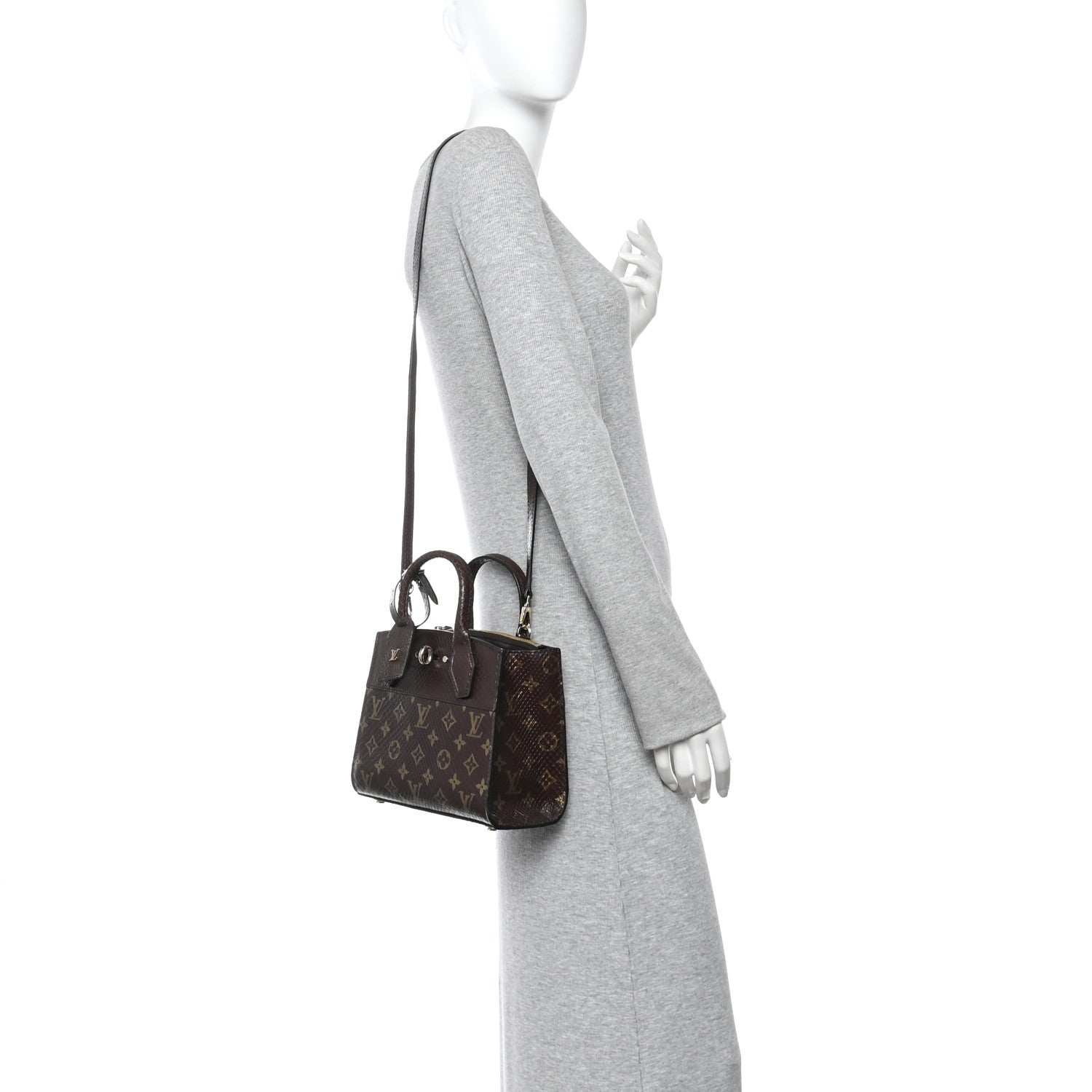 Snakeskin Monogram City Steamer Mini Brown