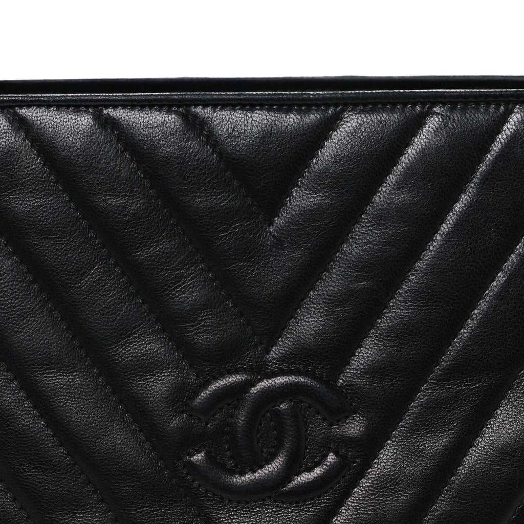 Lambskin Chevron Quilted Top Handle Tote Bag Black