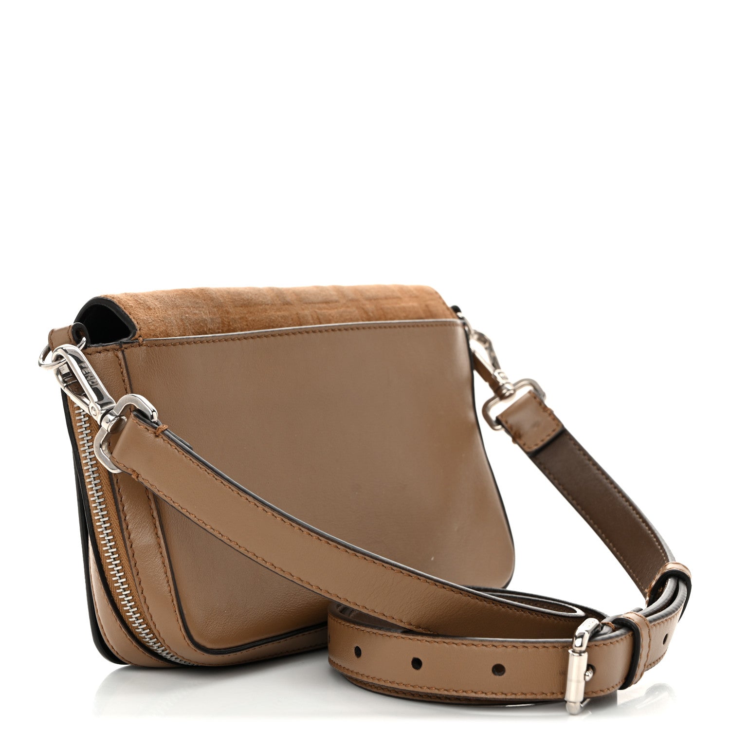 Vitello Grace Suede FF 1974 Embossed Mini Expandable Flap Bag Sand Sughero
