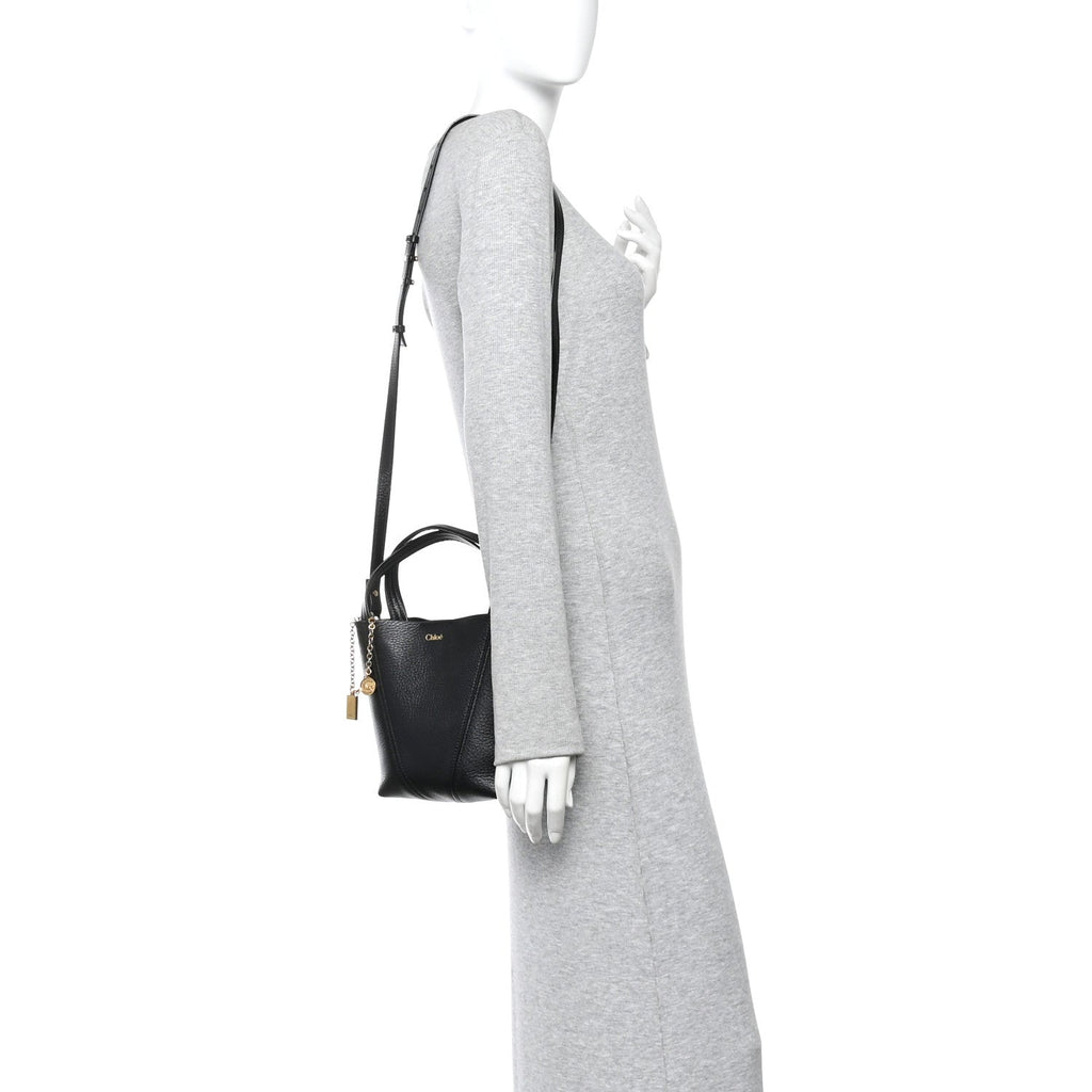 Grained Calfskin Small Spin Tote Black