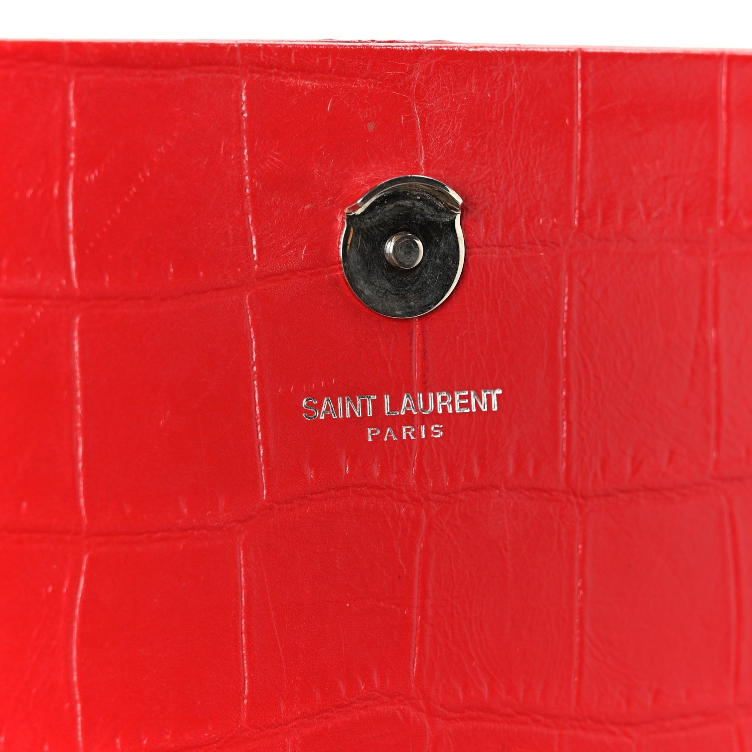 Calfskin Crocodile Embossed Medium Classic Monogram Kate Tassel Satchel New Red