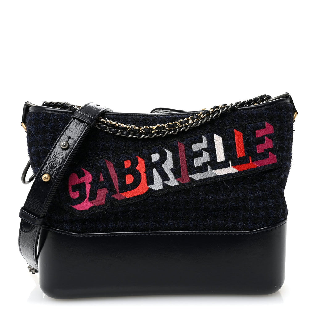 Tweed Calfskin Quilted Medium Gabrielle Hobo Black Blue