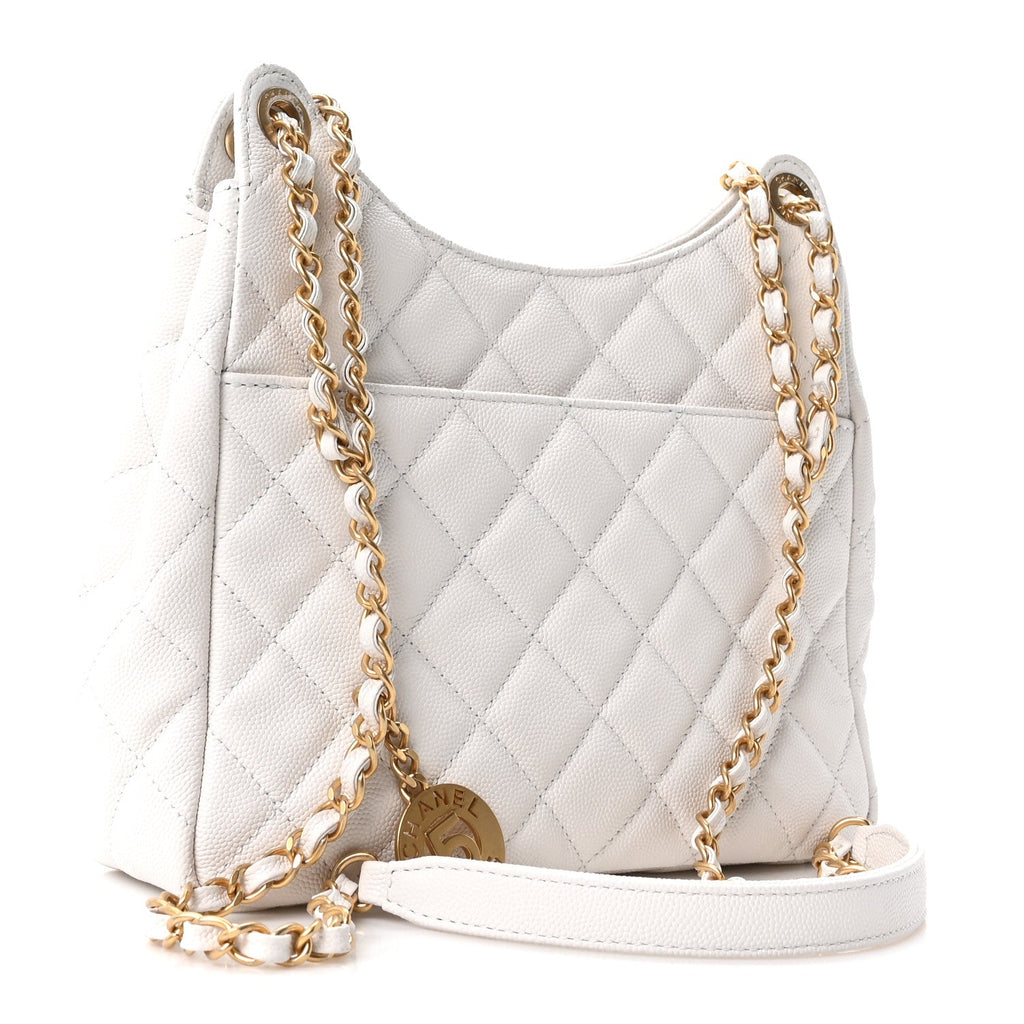Caviar Quilted Wavy CC Hobo White