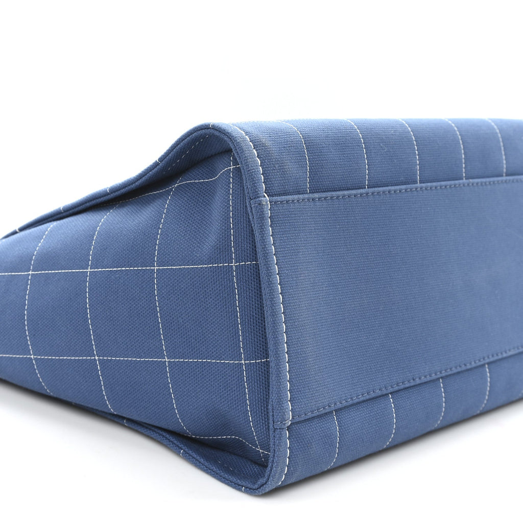 Cotton Medium Deauville Tote Blue White