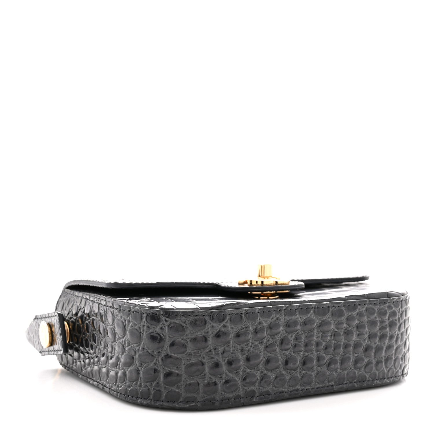 Calfskin Crocodile Embossed Turn Around Mini Flap Dark Grey Dark Grey