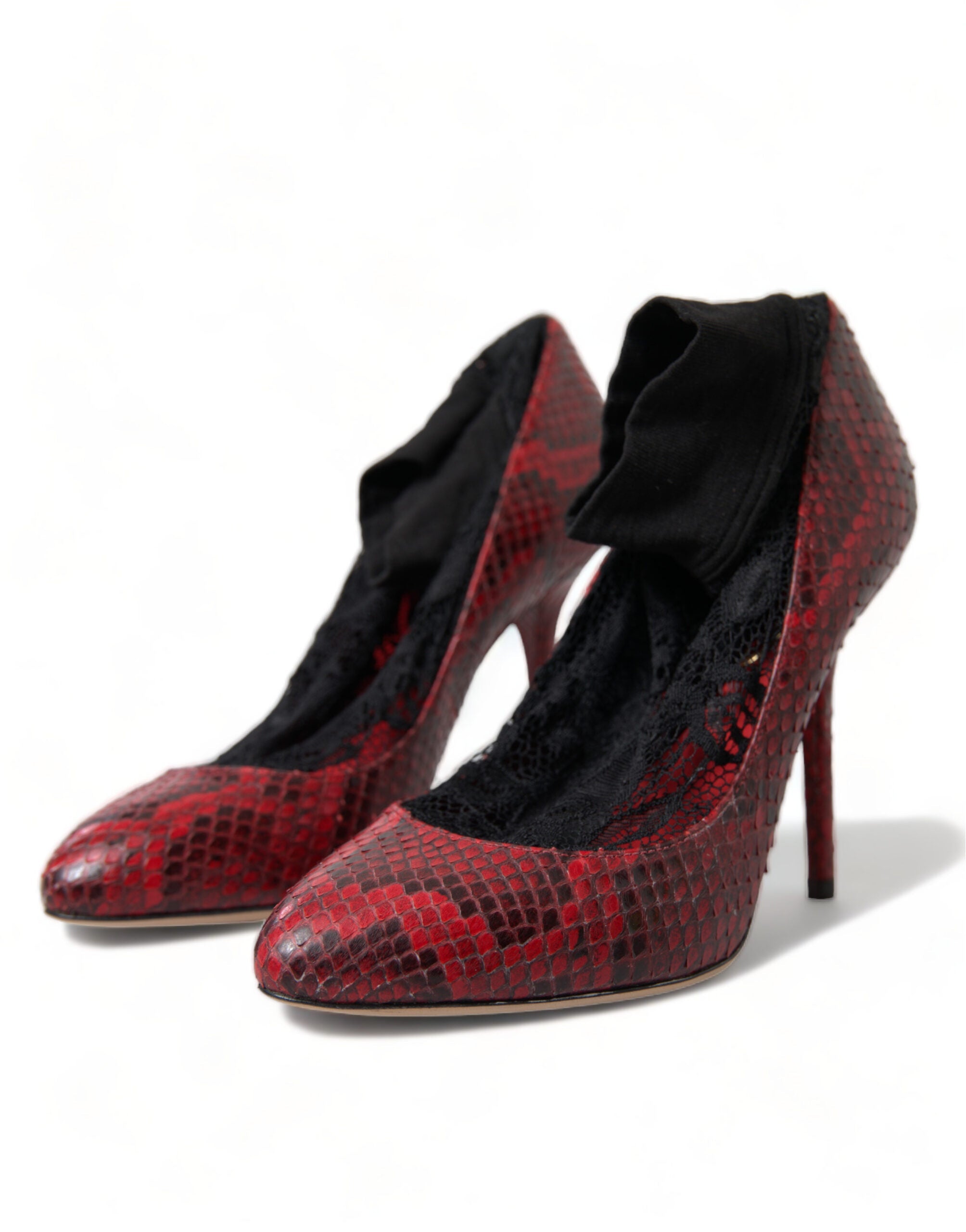 Dolce & Gabbana Red Ayers Leather Lace Socks Pumps Women's Shoes