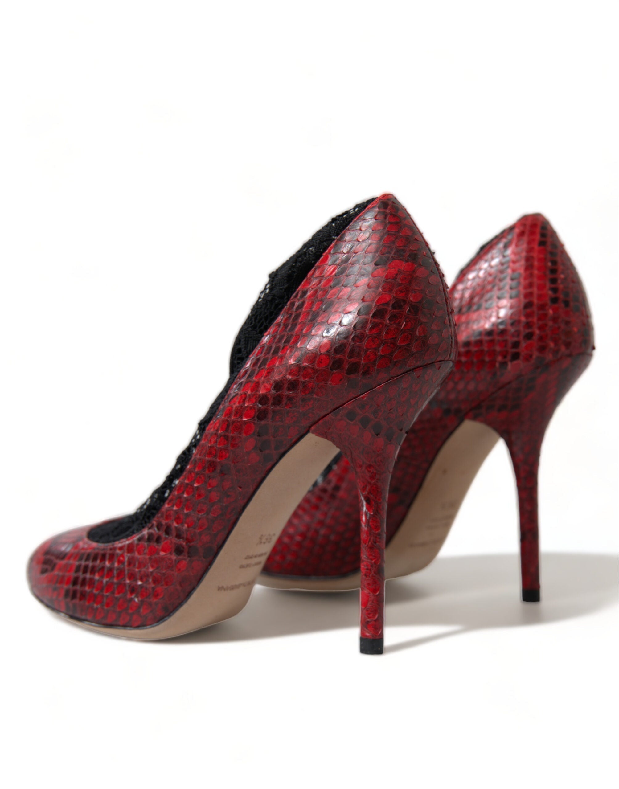 Dolce & Gabbana Red Ayers Leather Lace Socks Pumps Women's Shoes