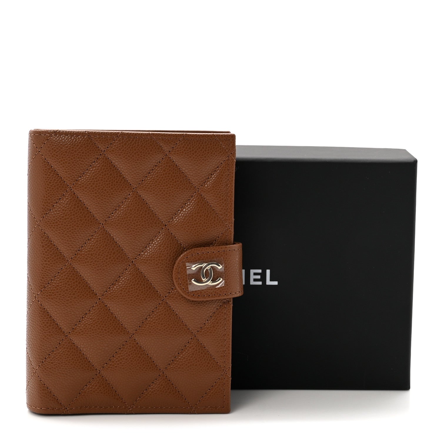Caviar Quilted Passport Holder Camel