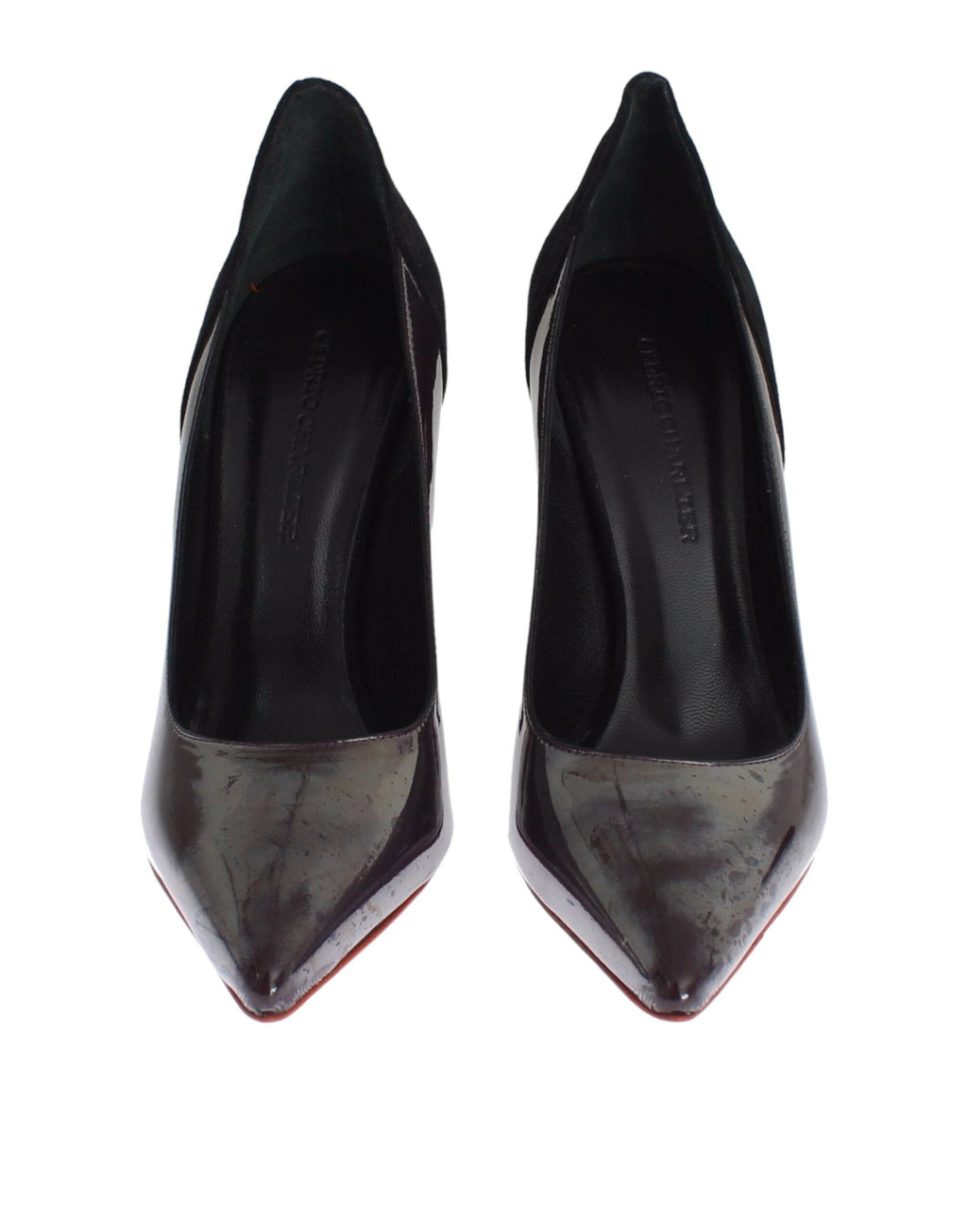 Cédric Charlier Gray Black Leather Suede Heels Pumps Women's Shoes