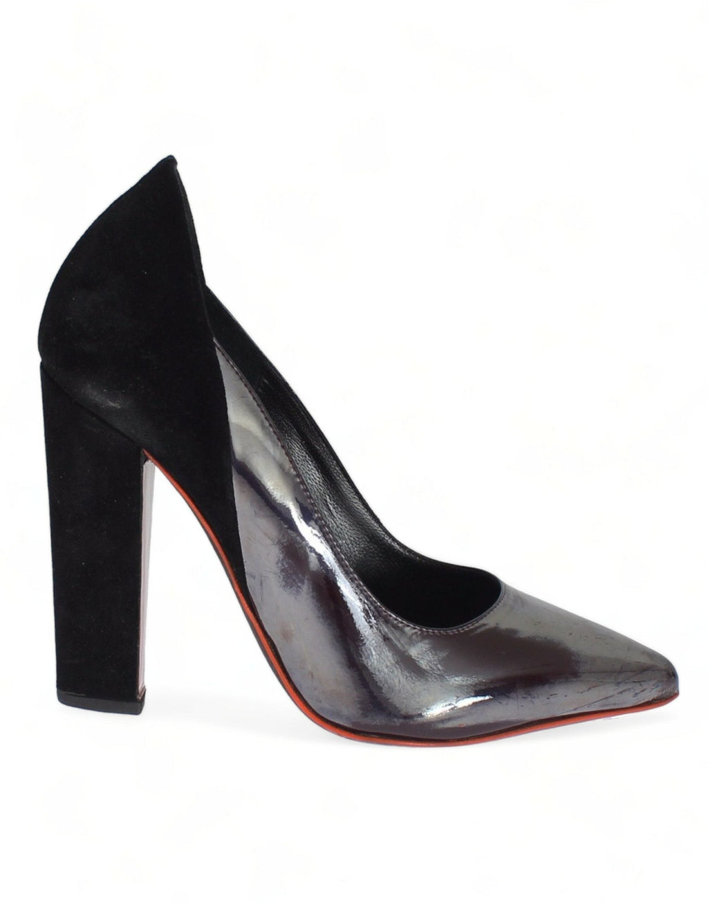 Cédric Charlier Gray Black Leather Suede Heels Pumps Women's Shoes