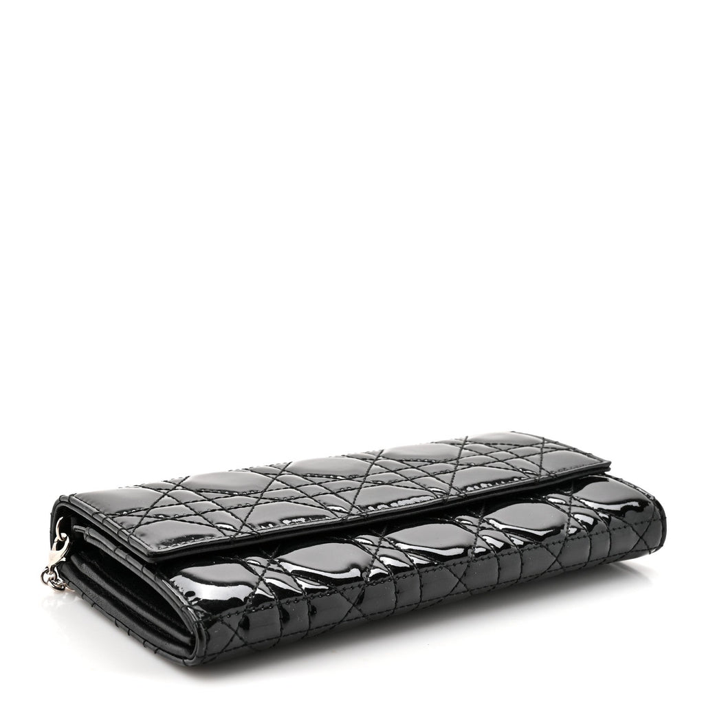 Patent Lambskin Cannage Lady Dior Rendezvous Wallet On Chain Black