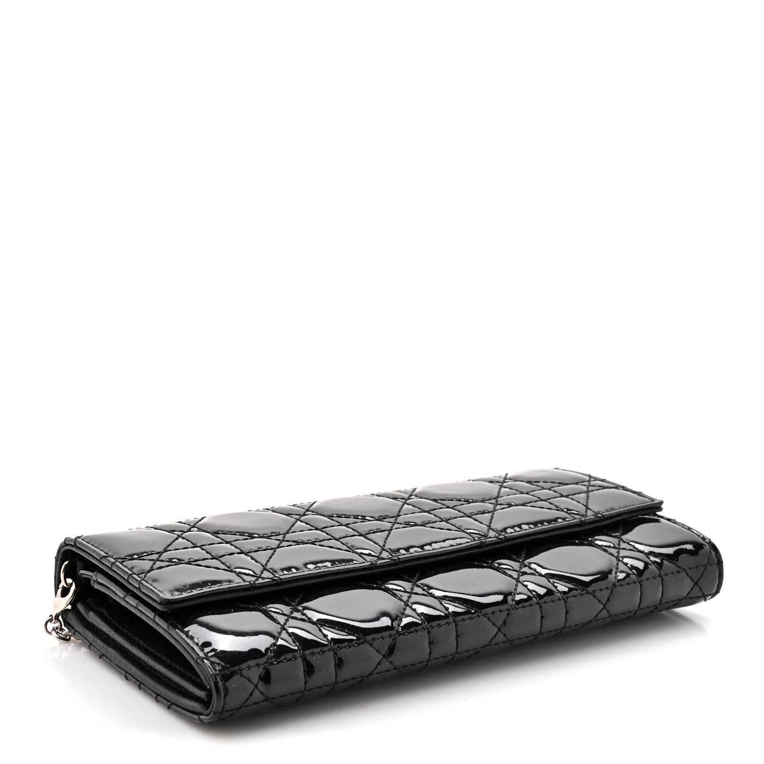Patent Lambskin Cannage Lady Dior Rendezvous Wallet On Chain Black