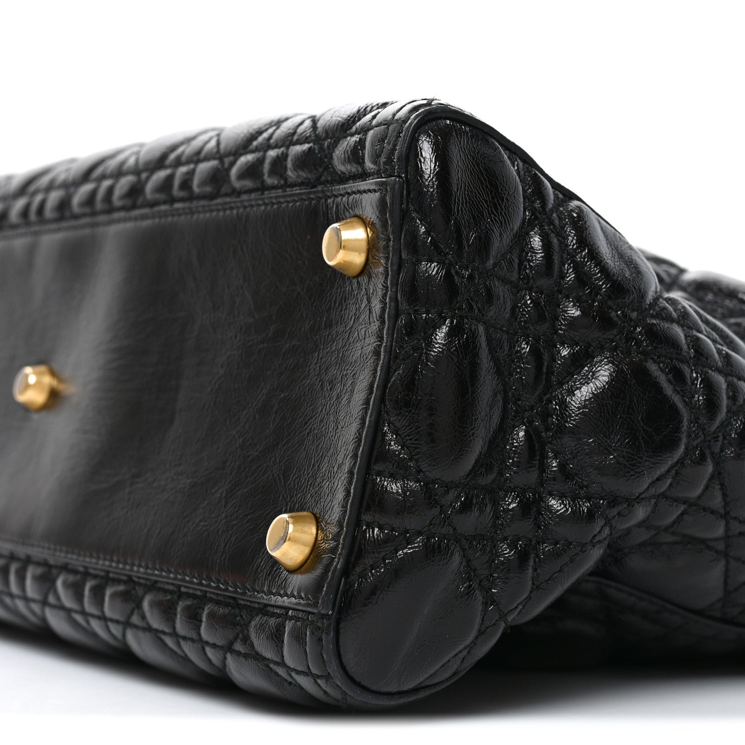 Crinkled Patent Cannage Large Lady Dior Black