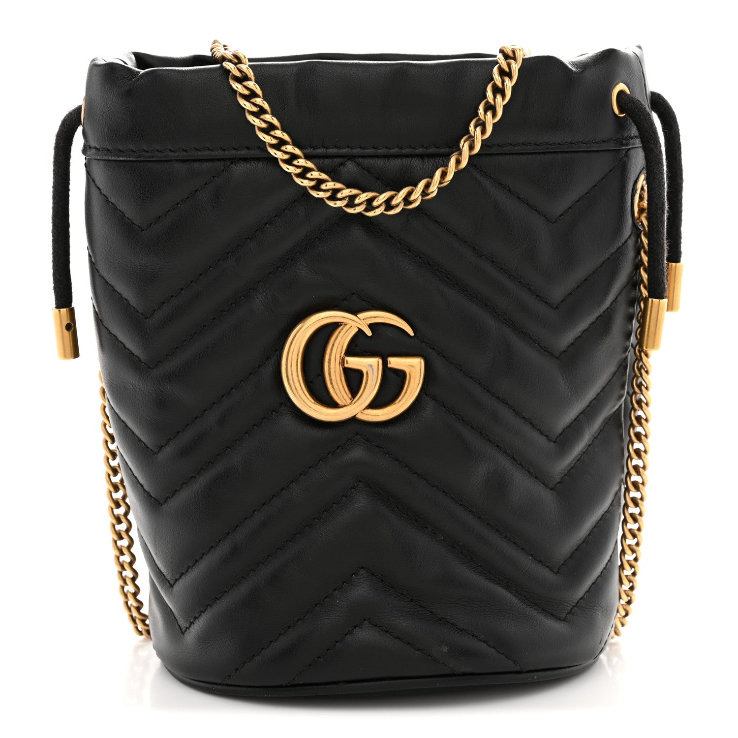Calfskin Matelasse Mini GG Marmont 2.0 Bucket Bag Black