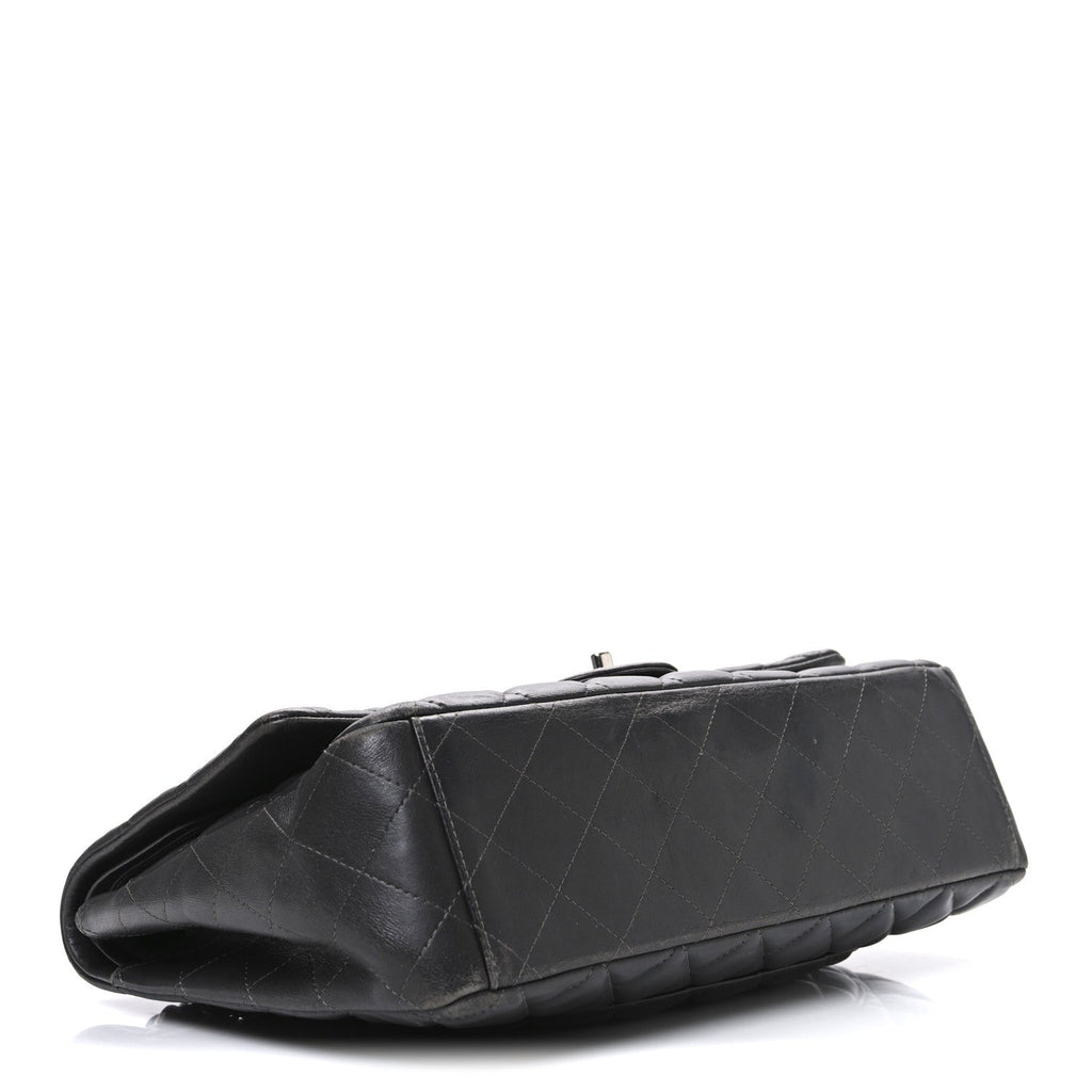 Lambskin Quilted Maxi Double Flap Dark Grey