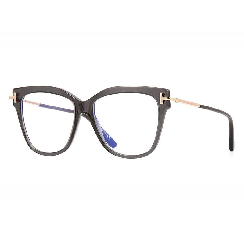 Tom Ford Eyeglasses Cat Eye Full Rim, Transparent Gray/Rose Gold Frame and Clear Blue Light Protection Lens FT5704-B020
