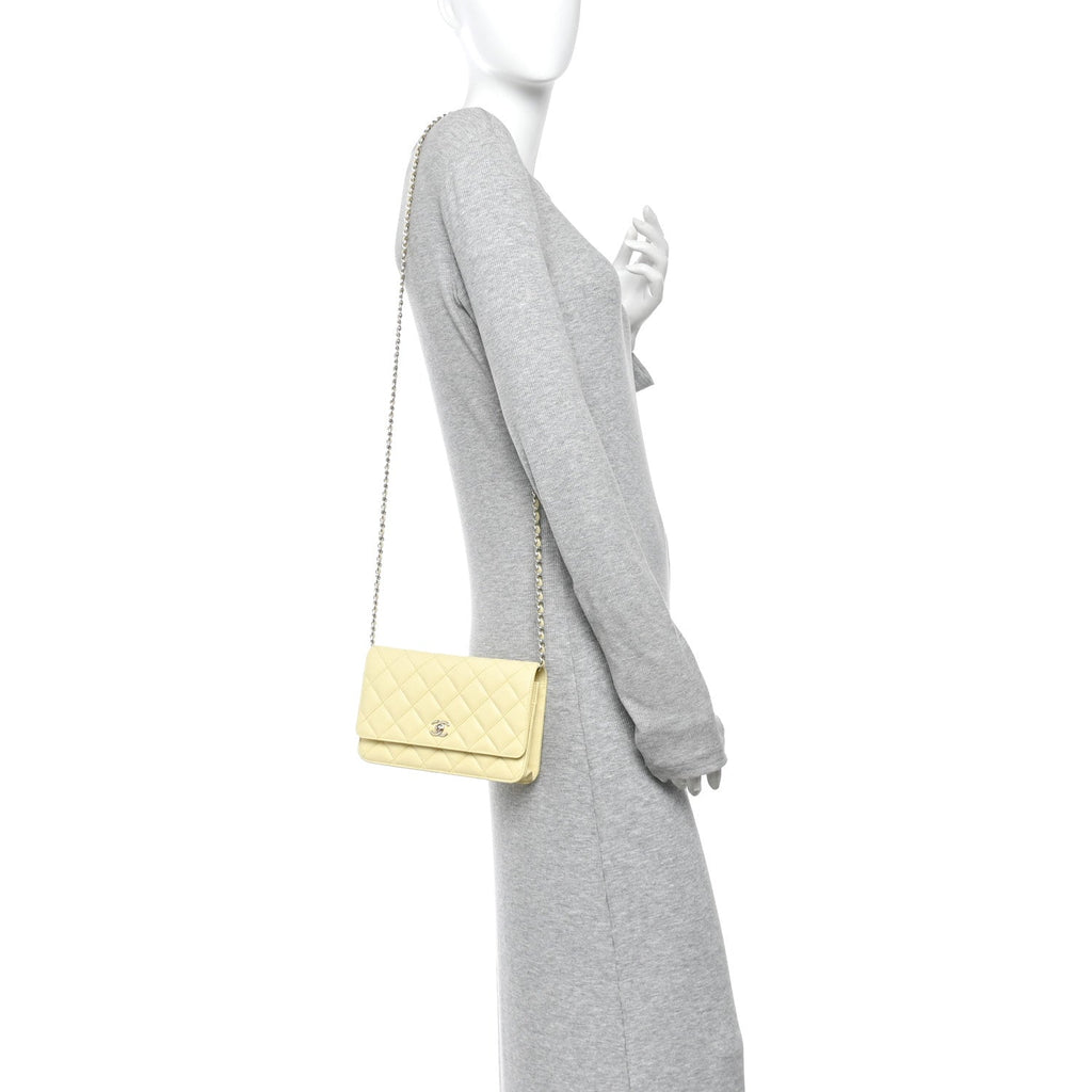 Caviar Quilted CC Turn Lock Wallet On Chain WOC Light Yellow