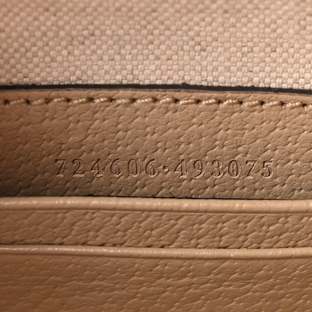 GG Supreme Monogram Textured Dollar Calfskin Web Mini Ophidia Top Handle Bowler Bag Beige Mystic White Oatmeal