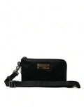 Dolce & Gabbana Black Nylon Logo Plaque Keyring Pouch Clutch Women's Bag