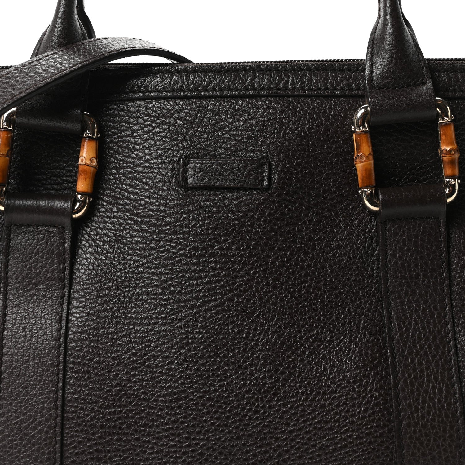 Calfskin Bamboo Top Handle Tote Dark Brown